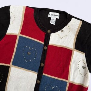 Vintage Alfred Dunner Heart Button Cardigan Colorblock 80s 90s